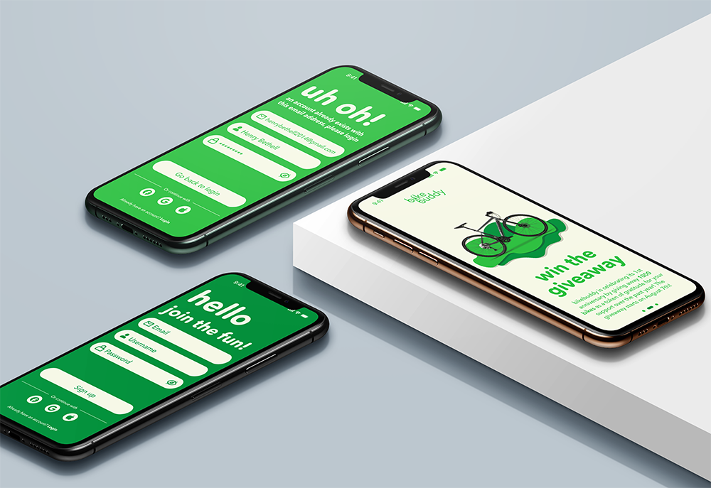 Mockup of bikebuddy app